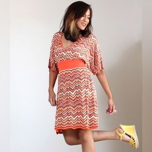 NWOT BCBGMaxAzria Zig-Zag Orange & Brown Crochet Dress | Size XS